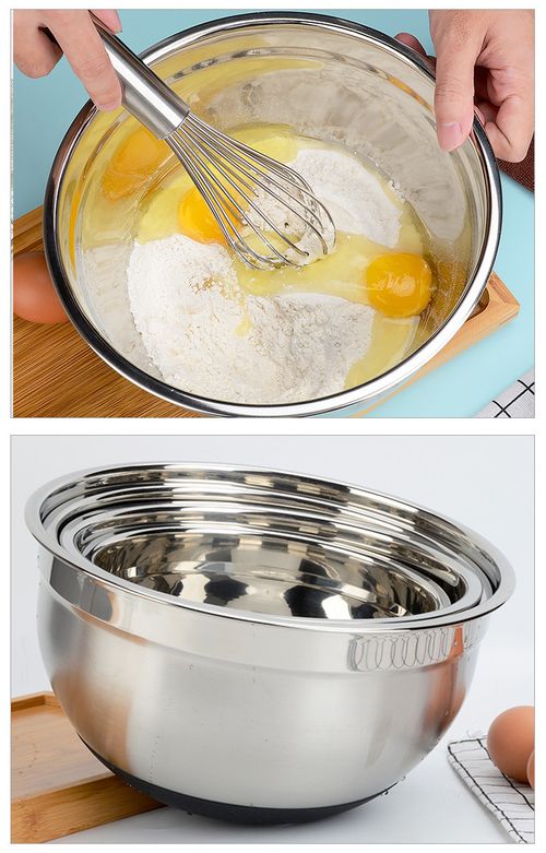 6 stainless steel salad bowls with khaki silicone bottom and non-slip lid set Baking mixing bowl