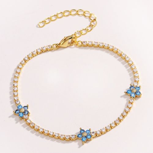 Five-petal flower bracelet Blue zircon inlaid bracelet Simple sweet ladies bracelet