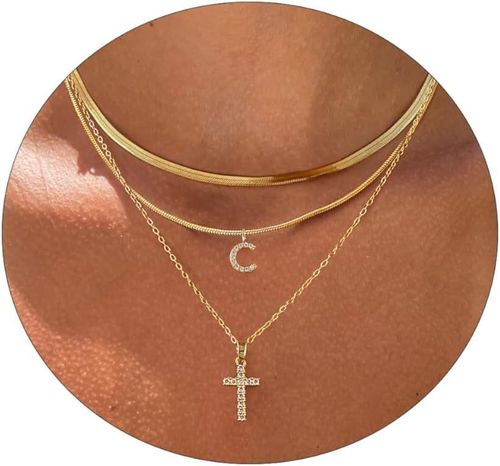 C letter necklace layered necklace set cross diamond pendant clavicle necklace for women
