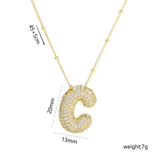 New Zircon Gold Plated Stainless Steel Chunky Alphabet Chubby Helium Balloon Bubble Initial Letter Pendant Necklace Jewelry