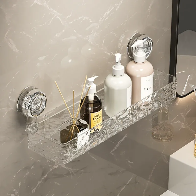 Corrugated Bathroom Suction Cup Storage Rack No Punching Bathroom Wall Mounted Storage Shelf Organizing Rack Special for tiles and glass