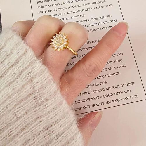 Sunflower flower zircon rotating three-piece set jewelry earrings bracelet ring
