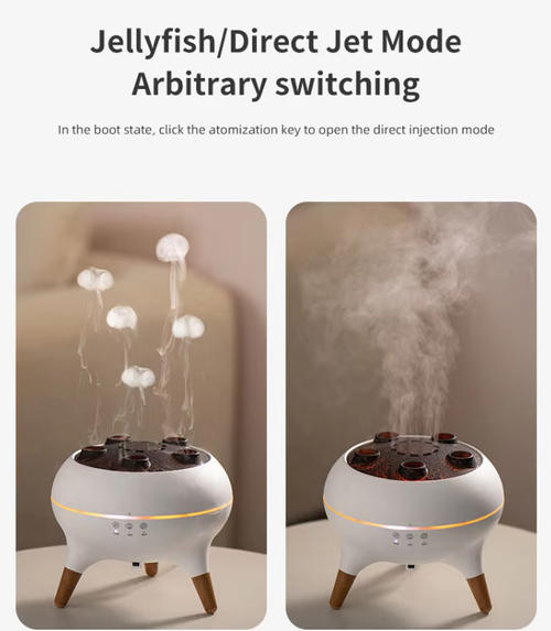 3D Simulated Flame Aromatherapy Diffuser Timing Jellyfish Spray Dynamic Sound Pickup Remote Control Ultrasonic Air Humidifier