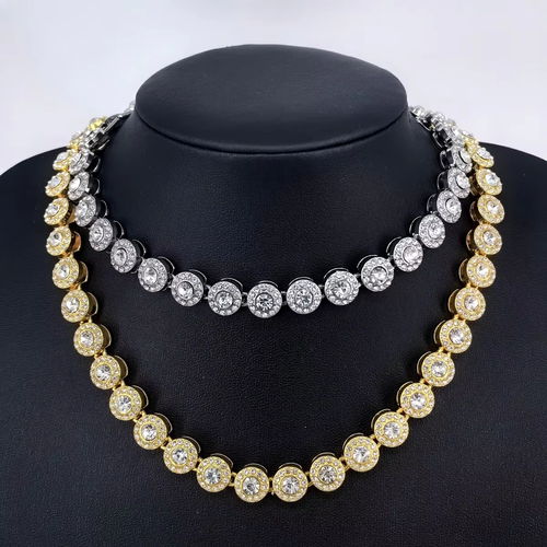 Mens Jewelry Hip Hop Full Diamond Round 45cm   Zircon Necklace for Men Women Gold Plated Zinc Alloy Chain Accessory for