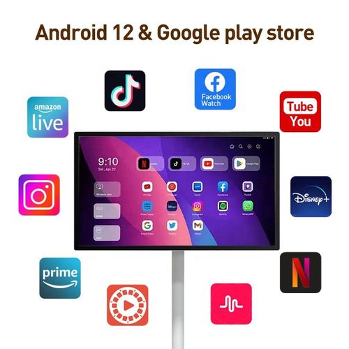 Rechargeable Moveable Android Monitor Built-In 4h Battery Rollable Smart Touch Screen 21.5 Inch and 27 Inch Televisions Tv