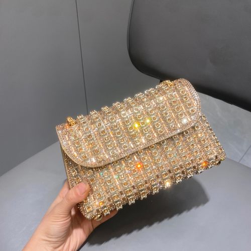 ladies diamond glitter chain crossbody clutch purse bag gold handbag for wedding party