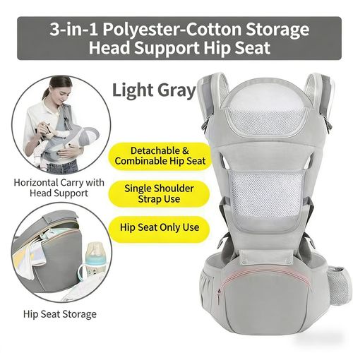 Adjustable 25kg Baby Carrier with Reinforced Back Strap 3-36 Months Support Waist Stool Cotton Material Side Pocket Storage