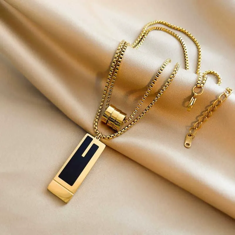 High-end double-layer sweater chain Fashionable titanium steel necklace