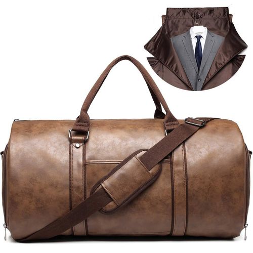 Custom Logo Vintage PU Leather Duffle Bag for Men Portable Foldable Luxury Sport Gym Suit Zipper Closure Large Capacity Outdoor
