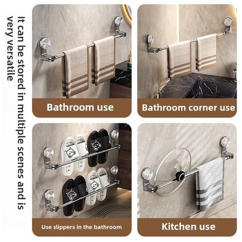 Towel rack for tiles  Bathroom stainless steel towel rack without drilling, retractable suction cup rack, wall mounted