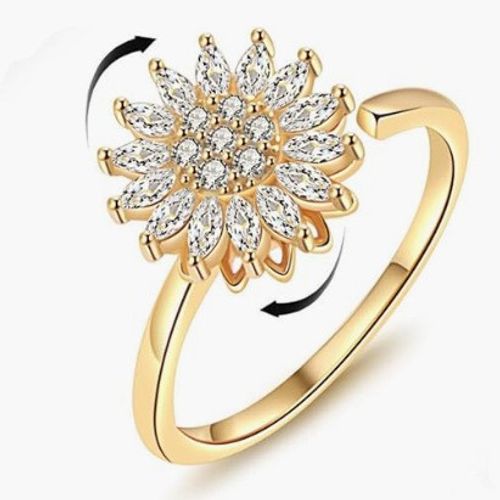 Sunflower flower zircon rotating three-piece set jewelry earrings bracelet ring