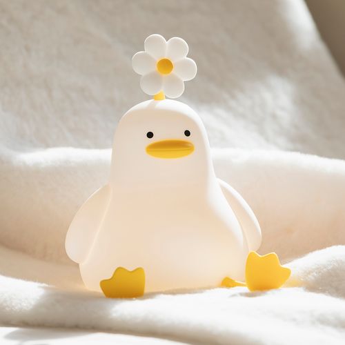 Cute Flower Duck LED Night Light Rechargeable Silicone Lamp Tap Sensor for Household Outdoor Car Use Perfect Sleep Companion