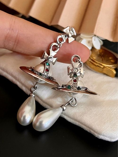 Three-dimensional Saturn pearl tassel earrings trendy temperament lady retro earrings