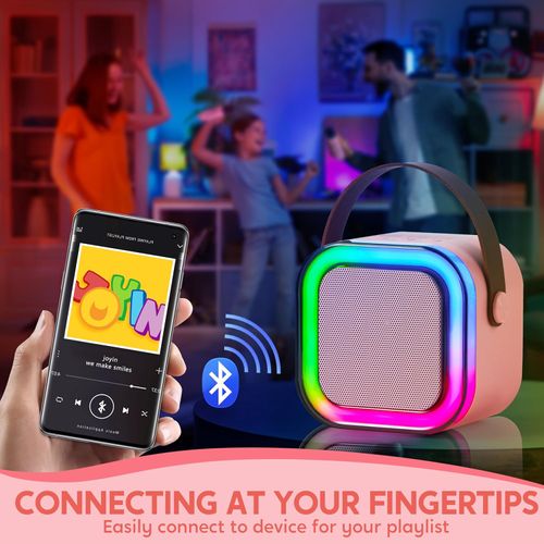 High Quality Speaker Mini Portable HIFI Stereo Sound Wireless Karaoke Speaker with 2 Microphone Colorful LED Lights