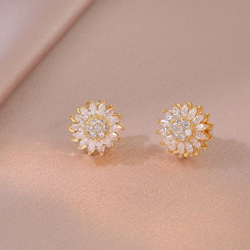 Sunflower flower zircon rotating three-piece set jewelry earrings bracelet ring