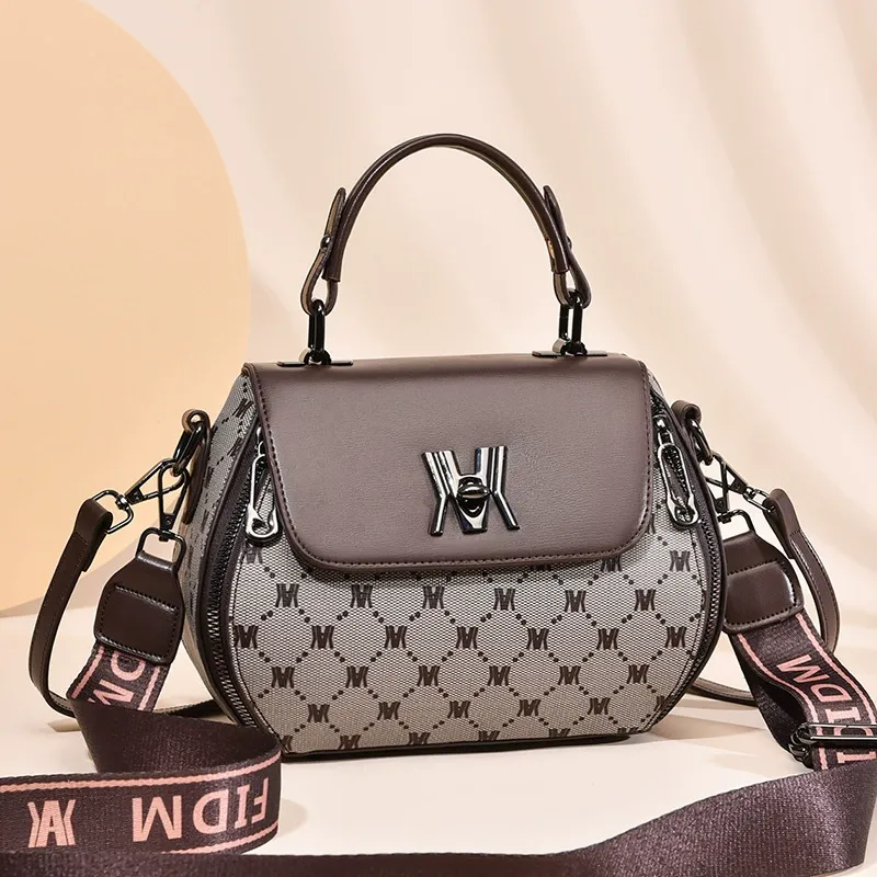 High Quality Vintage Monogram Printed Shoulder Tote Large Capacity Zipper Design Crossbody Bag for Women