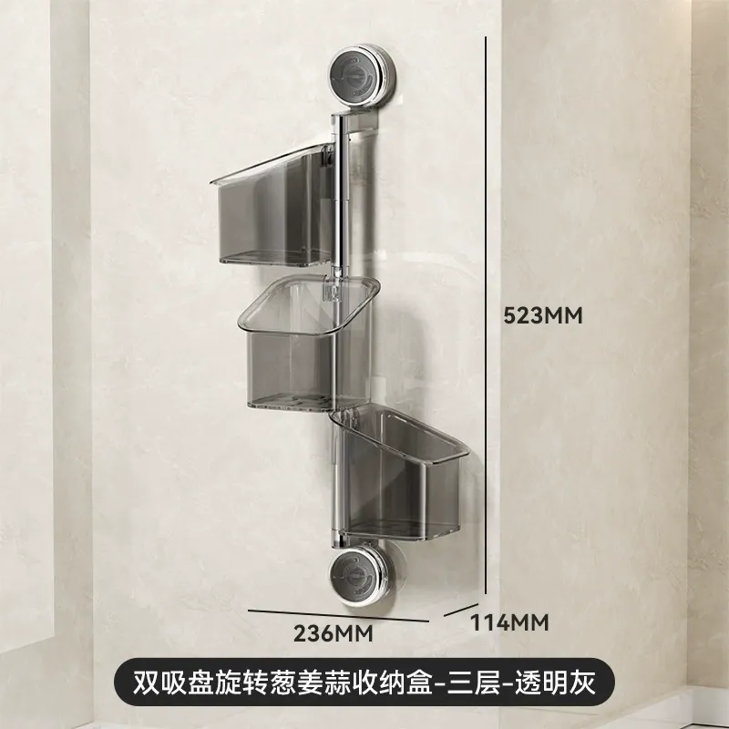 Convenient Hanging Punch-Free Design Suction-Type Wall-mounted Plastic Storage Rack for Kitchen Seasoning Scallion Garlic