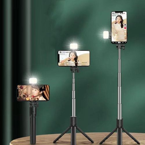 Bluetooth Selfie Stick Tripod With Fill Light + Shutter Remote - Black