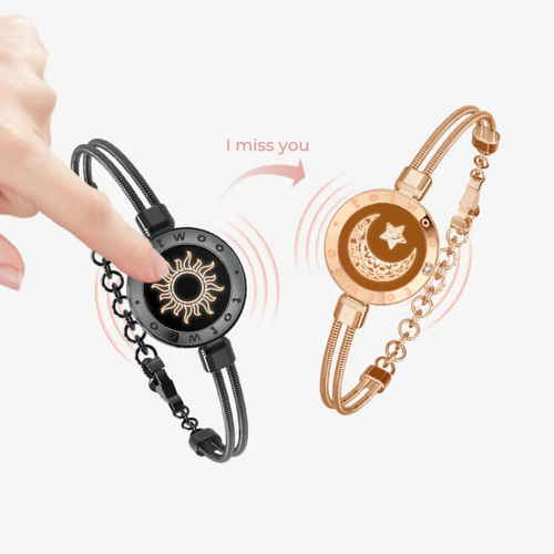 Sun Moon Matching Bracelets - Smart Vibration & LED Flash Couple Set for Long Distance Relationship Gifts .
