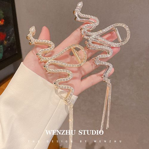 Light luxury rhinestone grab clip, high-grade tassel chain, shark clip headdress