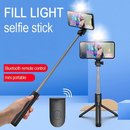 Bluetooth Selfie Stick Tripod With Fill Light + Shutter Remote - Black