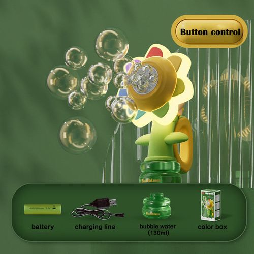 New Head Shaking Seven Flower Bubble Machine Electric Power Dancing Bubble Maker Sunflower Bubble Lamp Toy