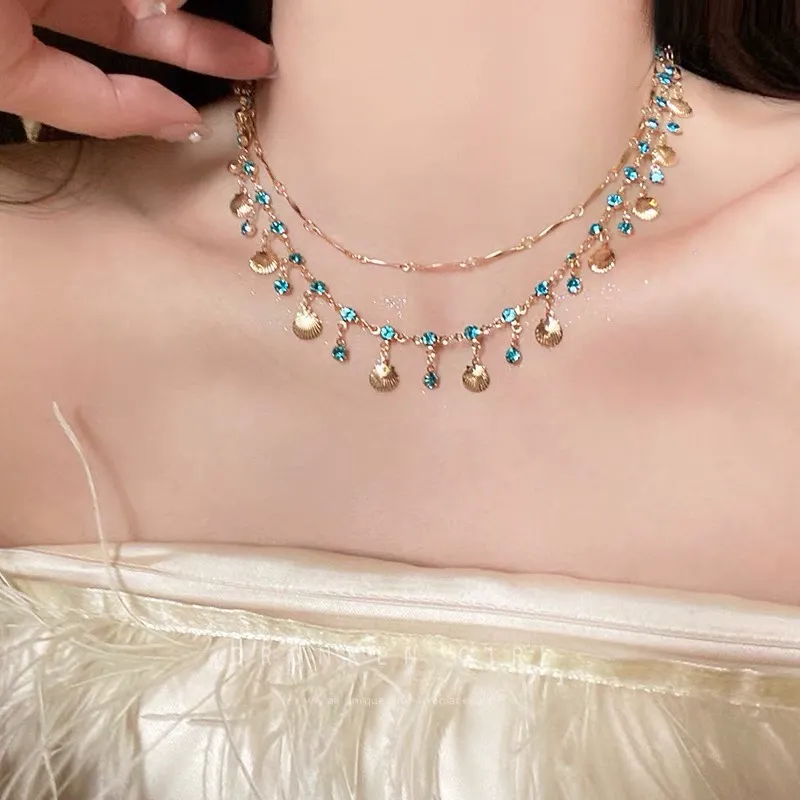 Daughter of the Sea ~ Blue Zircon Shell Necklace Bracelet