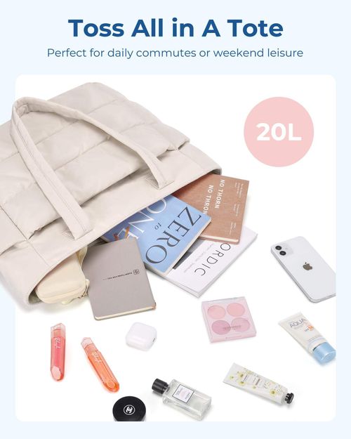 Puffer Tote Bag for Women Lightweight Puffy Tote Bag with Compartments Quilted Shoulder Bag Handbag for Travel Work