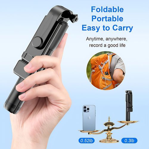 Bluetooth Selfie Stick Tripod With Fill Light + Shutter Remote - Black