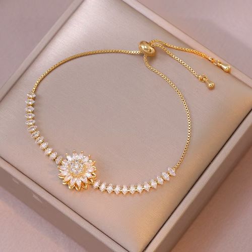 Sunflower flower zircon rotating three-piece set jewelry earrings bracelet ring