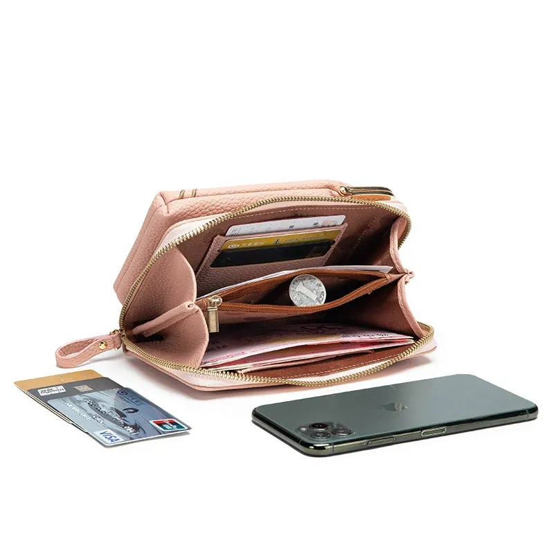 2025 New Embroidered Flower Phone Bag Single PU Shoulder Bags Multi-function Crossbody Bags Long Wallets with Detachable Strap