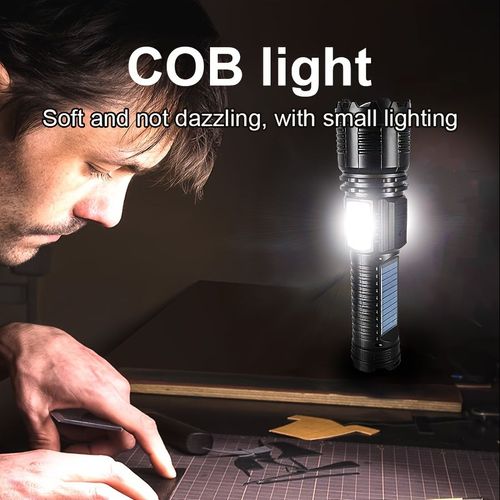 2026 Most Powerful Flashlight, Solar Rechargeable Flashlight, High-Power Tactical Flashlight, Portable Handheld Light with Built-in High-Capacity Battery, Suitable for Work, Fishing, Hunting, Camping, Etc