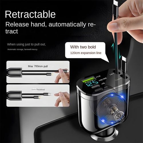 120W Super Fast Car Charger | 5 in 1 Retractable Cable | Free Delivery