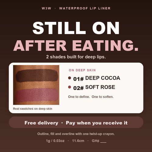 W3W Waterproof Lip Liner — Long-Lasting, Non-Drying, Made for Deep Lips