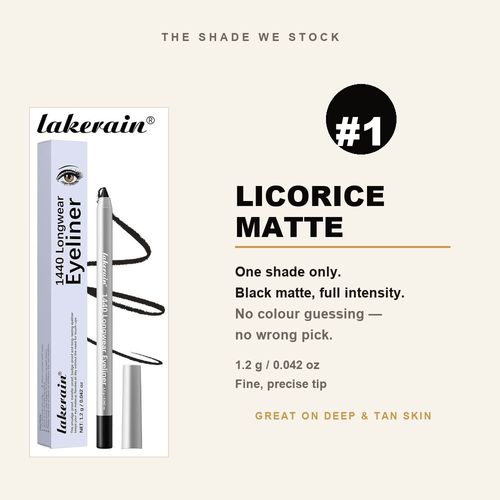lakerain 1440 Longwear Eyeliner Pencil — Waterproof, Black Matte, Fine Tip