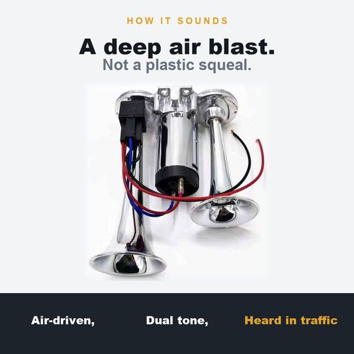 Dual Air Horn — Silver 12V. 50% OFF today only. 🇬🇭