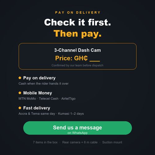 3-Channel Dash Cam — Front 1080P + Cabin + Rear, Loop Recording & Night Vision