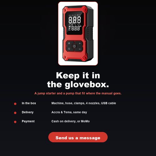 Jump Starter + Air Compressor — 12V, 150 PSI. 50% OFF today only.