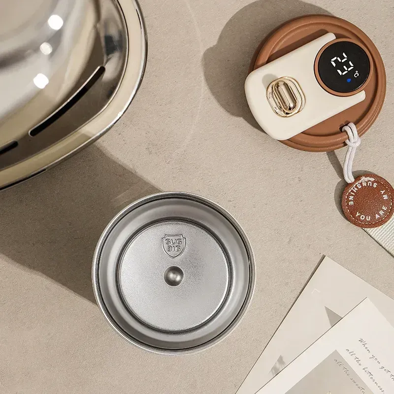 Smart temperature display insulated coffee cup | 316 stainless steel stylish thermos | Portable car travel cup | Perfect gift for coffee lovers, foggy white coffee color（delivery in 3 days）