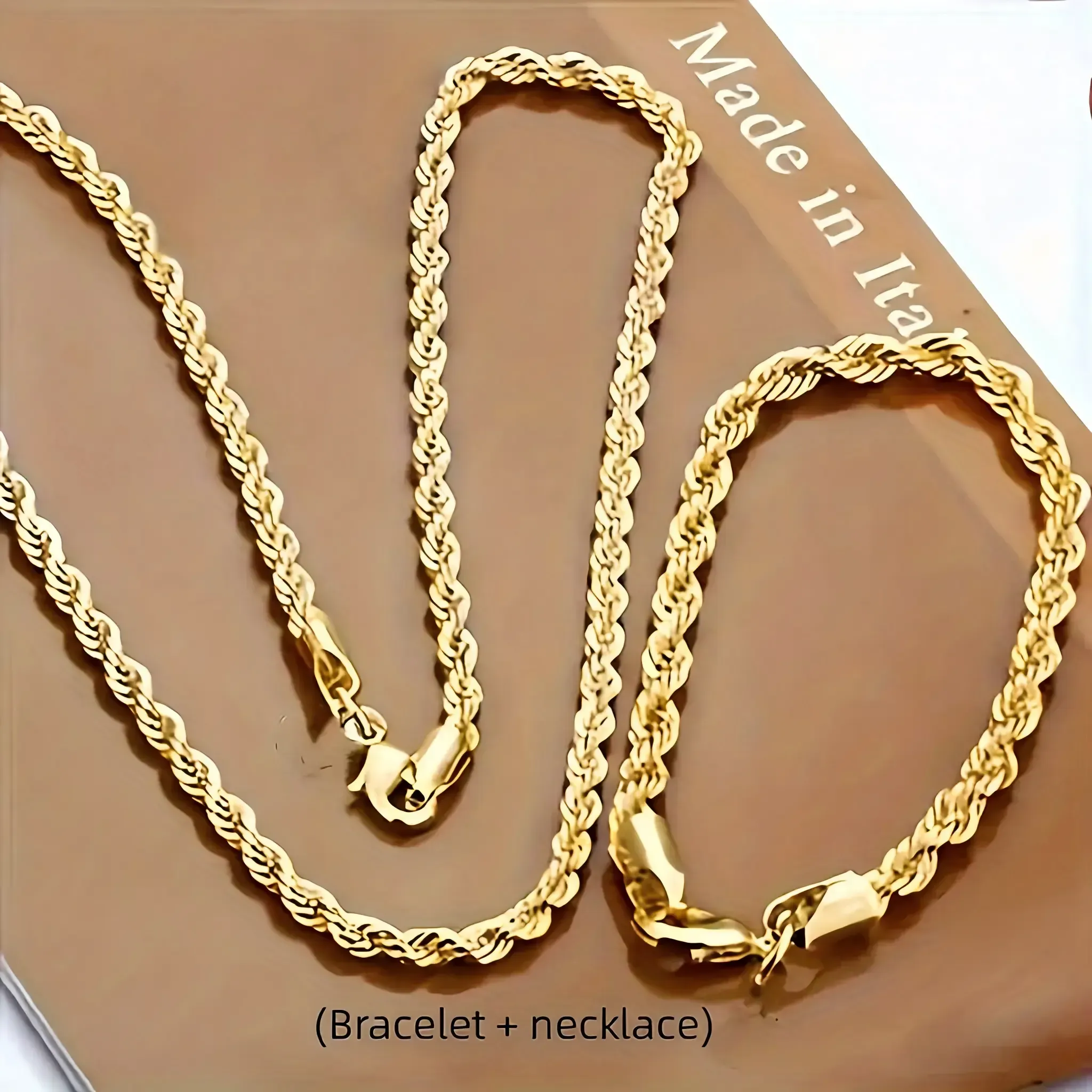 New Luxury 18K Gold-Plated European Classic Twist Necklace & Bracelet Set for Men Women Ideal Bridal Engagement Jewelry Elegant Design Versatile Gift