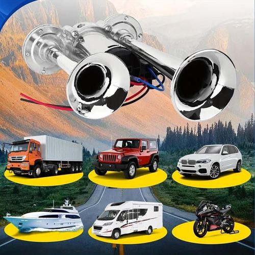 2026 Upgraded 12V 130DB Air Horn Dual Horn, Horn Kit with Air Compressor,Dual Electric Air Horns Kit with Compressor for Vehicles Trucks Pickup Trains Lorrys SUVs Cars Boats (12V SilverBlack) Alarm for Home Security,