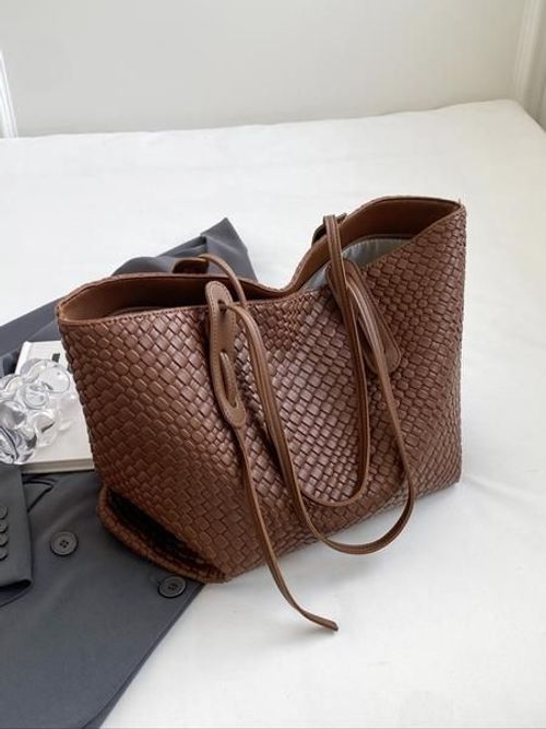 Women's Solid Color Braid Design Tote Bag, 25 fall&winter Fashionable Large Capacity Shoulder Bag for Daily Life, Casual Trendy Versatile High-quality Daily Commuting Bag
