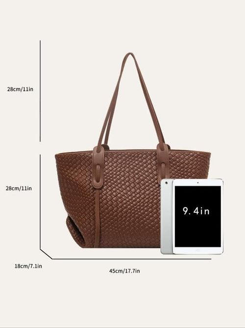Women's Solid Color Braid Design Tote Bag, 25 fall&winter Fashionable Large Capacity Shoulder Bag for Daily Life, Casual Trendy Versatile High-quality Daily Commuting Bag