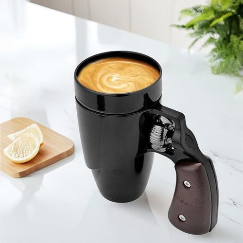 Coffee Mug with Rotatable Wooden Handle, Ceramic Leak-Proof and Scalding-Proof Cup, 16 Ounces Beverage Drinkware Glass Reusable Reuse Tumbler Washable