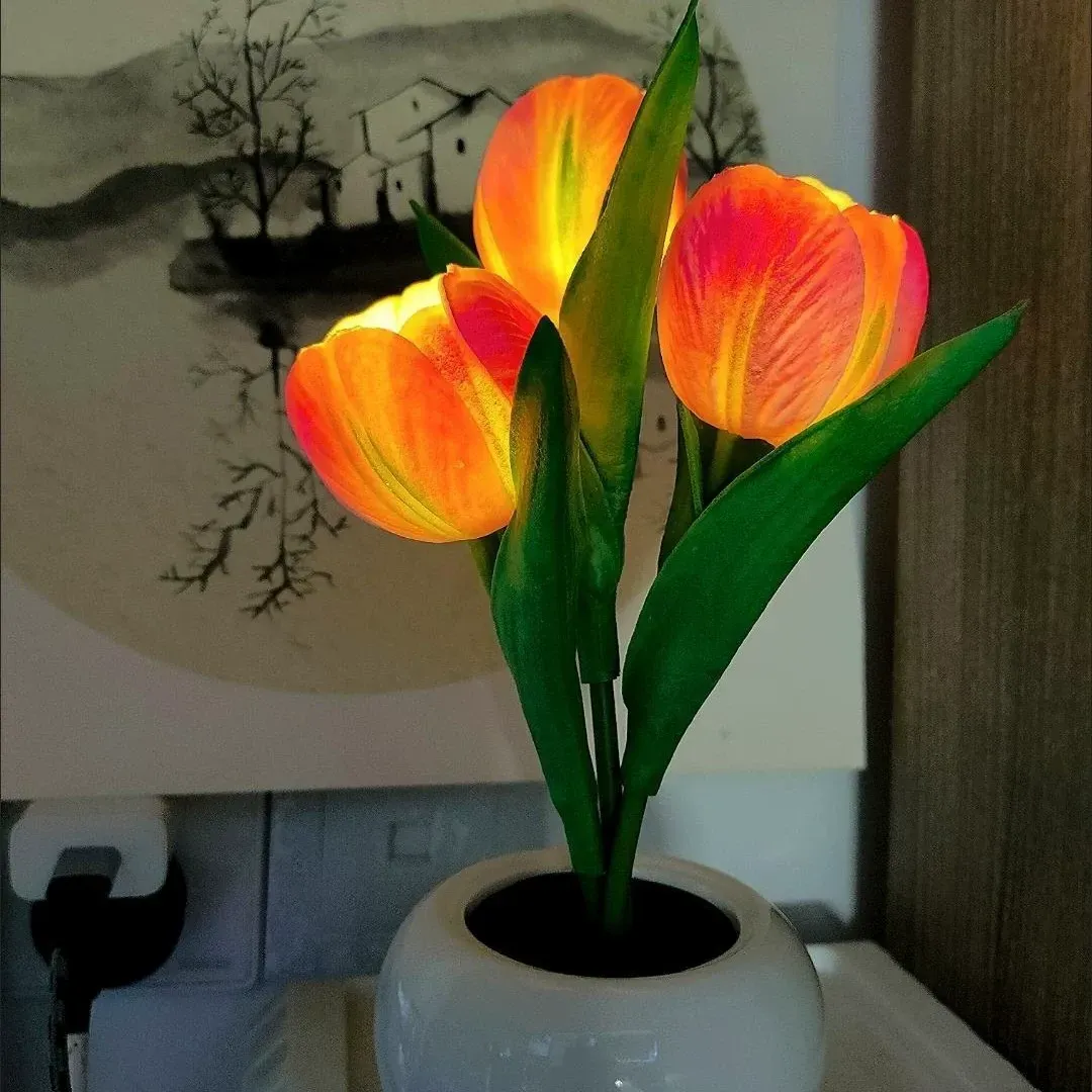 Tulip Lamp LED Simulation Tulip Nightlight with Vase Table Lamp Decoration Suitable for Home, Living Room, Tabletop Decoration, Holiday Gifts, Mood Decorative Lights