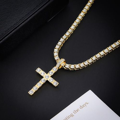 Necklaces for Men, Unisex Cross Necklace, chains, 2025 Trendy Iced Out Charm Necklace, Punk Accessories for Gift without Box
