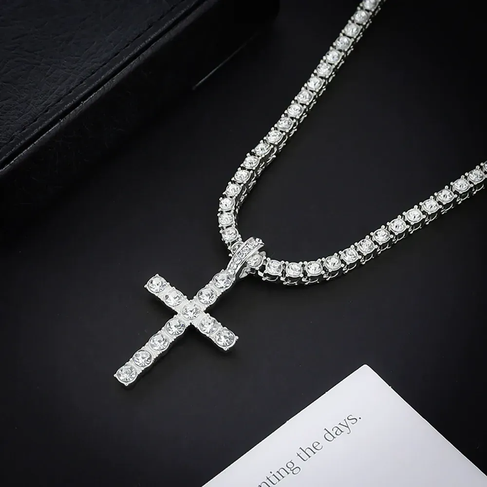 Necklaces for Men, Unisex Cross Necklace, chains, 2025 Trendy Iced Out Charm Necklace, Punk Accessories for Gift without Box