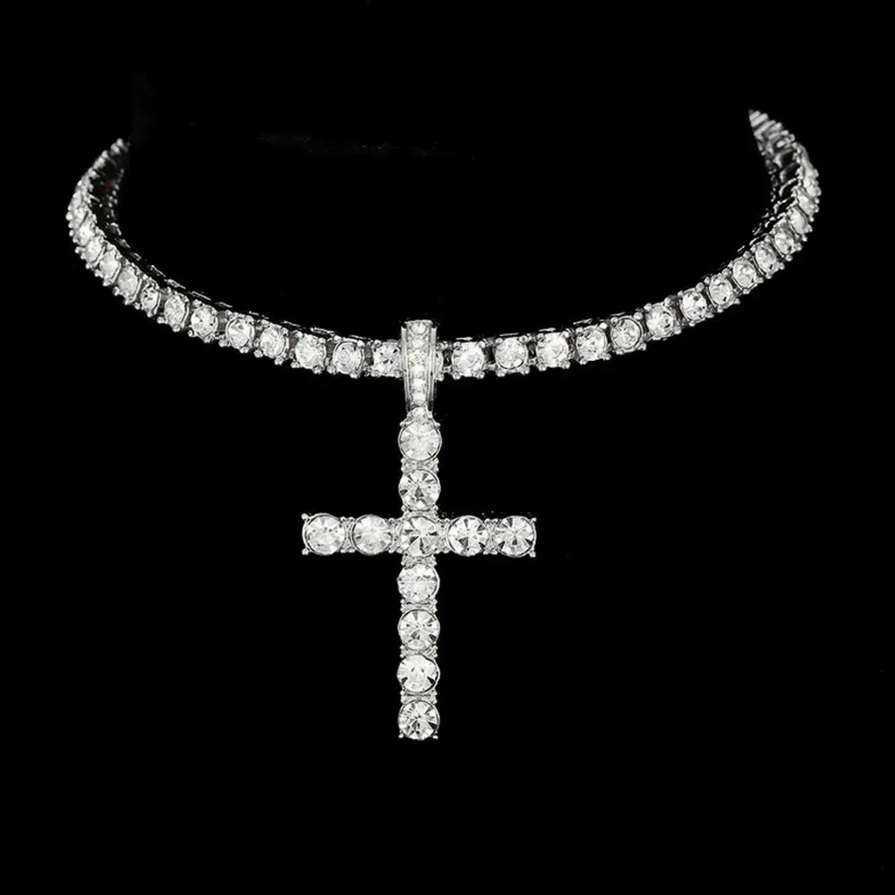Necklaces for Men, Unisex Cross Necklace, chains, 2025 Trendy Iced Out Charm Necklace, Punk Accessories for Gift without Box