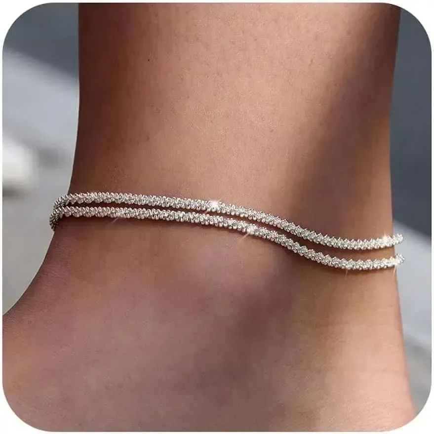 Dainty Layered Waterproof Anklet For Women Adjustable Womens Anklet Set Stackable Figaro Beaded Cuban Link Anklets Daily Clothing Decor For Beach Summer Trendy All-match & Exquisite Jewelry For Valentine's Day gifts
