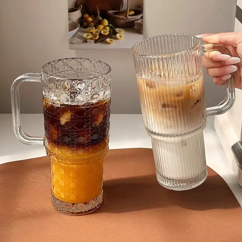 2026 Premium Giant Handle Straw Glass Tumbler  1.5L Large Capacity  Chic Aesthetic for Office Coffee & Daily Use